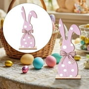 ViLaViDe Easter Bunny Decorations Wooden Spring Decor Rustic Tiered Tray Easter Decorations Indoor Home Dining Farmhouse Sign Bunny Table Centerpieces With Linen Bow, Pink